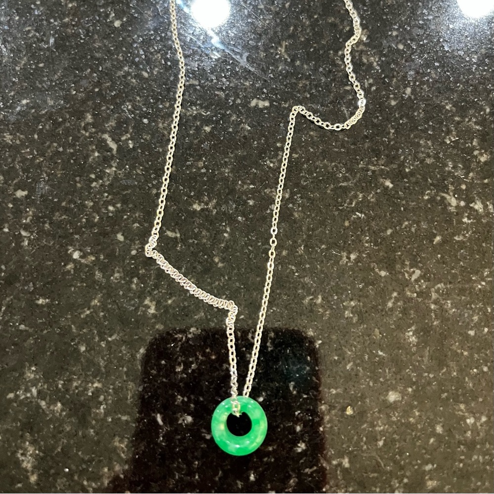 Jade pendant necklace with 925 silver chain ~
